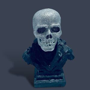 RARE Halloween Decor Glitter Skull Grim Reaper Skeleton Bust Statue. 11x7x5.